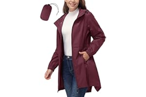 33,000ft Damen Dünne Wasserdichte Faltbar Regenmantel Regenjacke mit Kapuze, Leicht Atmungsaktive Travel Regenponcho, Lange Windbreaker Jacke für Frauen