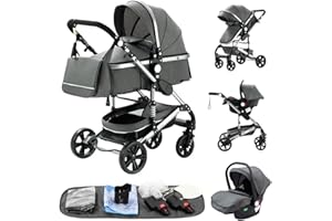 YAZOCO kinderwagen 3 in 1,Kombikinderwagen reisesysteme mit tragbar Moskitonetz Regenschutz Fußsack, Zusammenklappen, Liegeposition Hohe Landschaft (3 grau)