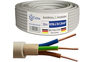 M&G Techno 30m NYM-J 3x1,5 mm² Mantelleitung Feuchtraumkabel Elektrokabel Kupfer Made in Germany, 10918, grau
