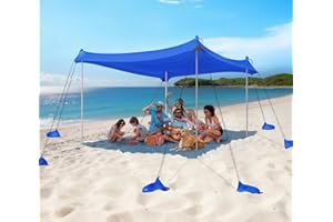 Rhino Valley 3x3m Tenda da Spiaggia Ultra Stabile Portatile, Protezione UV UPF50+ Tenda da Mare Super Antivento con 8 Ancoraggi a Sabbia Riempibili e 4 Aste in Alluminio