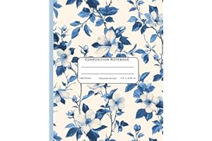 Composition Notebook: Vintage Aesthetic Blue and White Flower College Rule Notebook / Vintage Botanical Illustration Great for School, Work, or Home / 100 pages / 7.5 x 9.25 inches