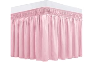 Biscaynebay Bettröcke zum Umwickeln für volle und volle XL-Betten, 38.1 cm Länge, rosa, elastische Staub-Rüschen, einfache Passform, knitter- und lichtbeständig, einfarbig, maschinenwaschbar