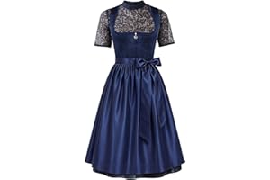 EIISSION Dirndl Damen midi Lang Dirndl Trachtenkleid Trachtenrock Dirndl-Komplettsets Trachtenmode Trachten Damen mit 3 Teilig Dirndl Schürze Dirndlbluse Oktoberfest Dresses Dirndlkleid Blau Rot Grün