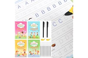 Cahier Écriture Magique en Français, JINYJIA 4 Cahier Calligraphie Enfant, Réutilisables Cahiers d'Écriture Magique,4 Manuels avec Rainures+2 Stylo Magique +8 Recharges + 2 Correcteur de Prise,19x13cm