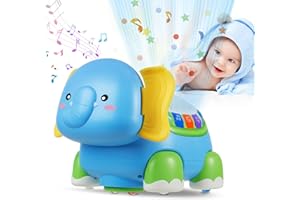 MOONTOY Musical Proyector Juguetes Niños 1 año, Elefante Juguetes Gatear para Bebes 6-12 Meses,Educativos Juguete Bebe 12 Meses con Luces y Sonidos,Regalos Originales para Bebes Niños 1 2 3 Años