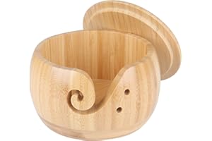 ‎COOPAY Coopay Garnschale aus Bambus, Garnschale mit Deckel, Tragbarer Holzgarnschale für Strick und Häkelprojekte, Schützt Wolle & Verhindert Verheddern, Glatt Wirbelwolle Garn Schüssel, Knitting Schüssel