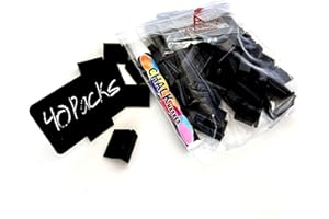 ABARNOM Pack de 40 pizarras sintéticas reutilizables + 40 bases de 25mm + rotulador tiza liquida, Porta Precios Pizarra Sintética, Pizarras para Precios, Mini Pizarras para PortaPrecios (Negro)