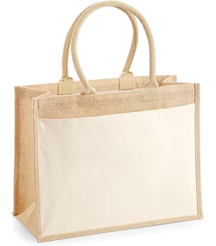 SOUJOY 6er Set Jute Tragetaschen - Wiederverwendbare Beutel Mit Griffen, Wasserdichter Innenbeschichtung, 24x25x13 Cm