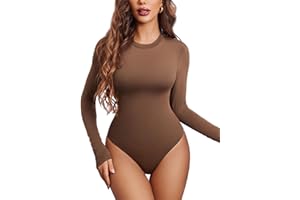 Avidlove Bodysuit Long Sleeves Bodysuits for Women UK Crew Neck Body Suits Casual Slimming Stretch Leotard Tops Going Out T-Shirt with Snap Crotch
