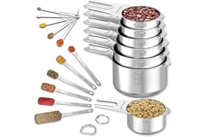 CLVEDU Stainless Steel Measuring Cups & Spoons Set of 18, Includes 7 Nesting Cups, 6 Rectangular & 5 Tiny Measuring Spoons Fits Narrow Spice Jars, Kitchen Gadgets for Cooking & Baking