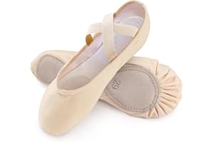 boruizhen Leinwand Ballettschuhe Mädchen Kinder Ballettschläppchen mit Geteilter Ledersohle Tanzschuhe Mädchen und Damen Schwarz Beige Pfirsichrosa EU21-44