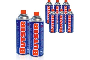 ZEMO Butsir - Paquete 8 Cartuchos de Recarga de Gas 227 g - Cartucho de Gas butano B-250 con Valvula - Ideal para quemadores, sopletes y cocinas portátiles (Pack-8)