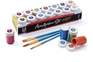 int!rend Kit de Peinture Acrylique - 14 x 18 ml + 3 Pinceaux - Coffret Imperméable póur Maquette, Pate à Sel, Loisirs Créatifs Adultes et Enfants 21 Unité (Lot de 1)