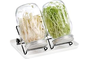 MEETOZ Sprouting Jar Kit-2 Pcs Wide Mouth Mason Jars with Sprouting lids with mesh Screens,Sprouting jar Stands and a Tray, Brush-Seed Sprouting Kit for Growing Mung Beans,Broccoli and So On (Clear)