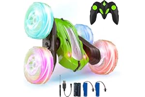 Rodzon Zdalnie sterowany samochód 3, 4, 5, 6, 7, 8, 9 lat, miganie LED, zabawka dla chłopców i dziewczynek, prezent dla dzieci, zabawka 2,4 GHz, 4WD 360°, Flipper Drift RC Car z 2 bateriami do