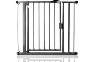 Safetots Barrière de Sécurité à Pression à Fermeture Automatique, 82.2cm - 89.2cm, Gris Ardoise, Barrière d'Escalier à Fermeture Automatique pour Bébé, Barrière de Sécurité