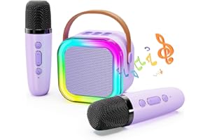 Karaoke Machine for Kids, Portable Bluetooth Speaker with 2 Wireless Microphones, Hassokon Karaoke Toys with LED Light, Gifts for Kids Age 3-18,Boys,Girls, Adults, Party, Home, KTV, Travel (Purple)