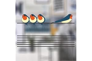 STICKERS4 I Like Birds - 4 Swallows on a Wire Window Stickers - Decorative Glass Static Clings for Windows