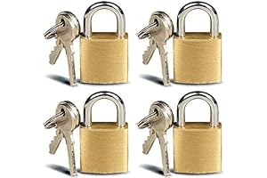 Set 4 of Mini Brass Padlocks for Luggage, Lockers, Solid Brass Keyed Alike Padlocks