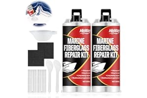 AllisWay Kit Riparazione Vetroresina Bianco, Kit Vetroresina, Gelcoat Bianco Nautica, Adatto per Barche, Moto d'Acqua, Yacht, Tavole da Surf, Kayak, Impermeabile e Resistente all'Usura, 50 ml×2