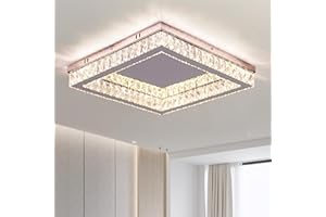 Finktonglan Dimmable 17.7 inch Square Crystal LED Ceiling Lights Modern 2 * 28 Watts Flush Mount Ceiling Light Fixture with Adjustable Brightness and CCT for Living Room Dining Room, Remote Included