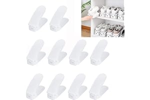 Suusolny 10 Stück Verstellbarer Schuhregal Schuhhalter Schuhstapler rutschfest 3 Höhenverstellbar Schuhorganizer Schuhaufbewahrung - Weiß