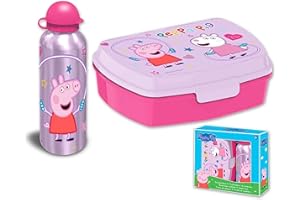HOVUK PP09040 Schweinchen Pig Brotdose, Cartoon, Peppa Wutz (Lunchbox + Wasserflasche), Kinder
