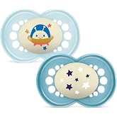 MAM Original Night Pacifier for Babies +16 Months, Bright Blue, 2 Units | Glow in the Dark with Symmetrical, Flat and Flexibl