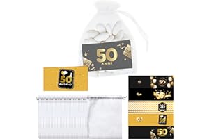 NAÏZAYA Sacchetti in Organza con Bigliettini - 50 Sacchettini Portaconfetti Compleanno per Bomboniere 50 Anni Ragazza Ragazzo - 50 Bigliettini per Cerimonie Originali - Idee Regalo Compleanni Uomo Donna
