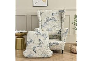 Highdi Funda de Sillón de Orejero Elástica, Elegante Florales Relax Funda de Sofá con Funda de Cojín 2-Piezas, Fundas Protector de Butaca para Dormitorio, Recepción, Club (Mariposa)