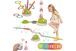 BADGESHAND 3 in 1 Musical Garden Jump Sportspielzeug, Outdoor Dinosaurier Kinder Launcher Sportspiel, Musical Jump, Ring Toss Game, Rocket Launcher Spielzeug für Kinder im Alter von 3-12 Jahre alt