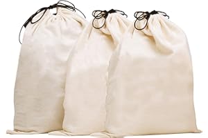 MISSLO Set of 3 Cotton Breathable Dust-Proof Drawstring Storage Pouch Multi-Functional Bag (Beige, Pack 3 XL)