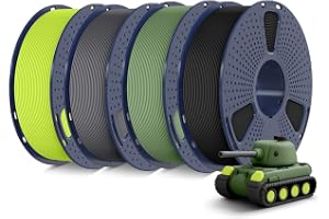 SUNLU PLA-filament, matt, 4 kg, 1,75 mm, set, 3D-skrivarfilament med matt yta, rent lindat, enkelt att använda, 1 kg/spole, 4-pack, svart, olivgrönt, grått och neongult