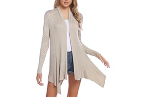 Sykooria Gilet Femme Long Coton Cardigan Femme Ouverte Devant Tricoté Veste Casual à Manches Longue Cardigan en Maille Respirant Élégant