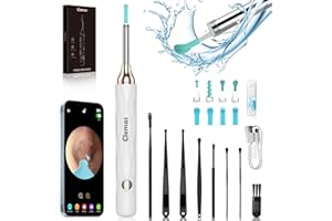 Clemas Rimozione cerume videocamera 1296P HD, otoscopio con 8 punte di ricambio, 6 LED, impermeabile 3,5mm per iPad & Android