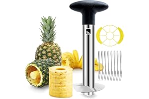 Niohouse Coupe Ananas Pour Éplucheur, Acier Inoxydable Decoupe, Tranche, Couteau d'ananas, Avec Fourchette et Tanche, Pour la Maison et la Cuisine