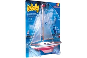 Paul Günther 1804 - Voilier Windy, petit dériveur à voile pour jouer, dimensions env. 35 x 42 cm, monté prêt à naviguer, pour le lac de baignade, la plage et la baignoire