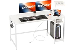 JOISCOPE Scrivania per Computer PC con Porta di Ricarica USB e Type-C, Scrivania Gaming con Ganci e Ripiani, Scrivania Bianca Minimalista, Scrivanie Moderne per Ufficio e Studio, 140x50x75cm, Bianca