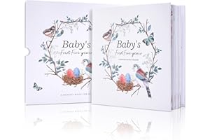 JIMBON Álbum para bebés para pegar fotos y escribir, 118 páginas - primer año a 5 años - Álbum de nacimiento ideal Regalos para recién nacidos - versión en inglés Álbumes de recuerdos(bird)