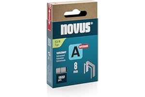 NOVUS TOOLS Agrafes en fil fin 8 mm super dure de type 53, 1800 pièces, agrafes galvanisée pour tissus, cuir, capitonnage ou moquettes