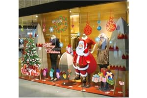 TBSCWYF Natale Vetrofanie Rimovibile Addobbi Grande Albero di Natale Bianco Alce Adesivi Natalizi Finestra Vetrina Adesivo Decorativi Buon Natale Parete Negozi Decorazione