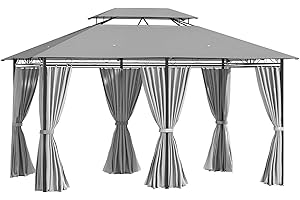 Outsunny Pavillon 3x4m Gartenpavillon mit 6 Seitenteilen Partyzelt Gartenzelt Festzelt mit Doppeldach Dunkelgrau