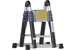 WORHAN Echelle de 5m Télescopique Aluminium Anodisé Modulable Pliable Polyvalente Escabeau Solide 500cm (5m B-Line) K5B