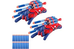 yumcute 2 Set Spider Handschuhe Kinder Spielzeug，Spider Handschuhe Spinnennetz Launcher，Spider Web Shooter 30 Darts，Spider Netzwerfer，Spider Netz Shooter Handgelenk Spielzeug Set Cosplay Handschuhe