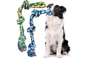 TUAHOO Juguete de Cuerda para Perros para Razas Medianas y Grandes, indestructibles para Masticar Perros la Salud Dental y la Limpieza de los Dientes,100% Algodón, 55cm/390g, Paquete de 2