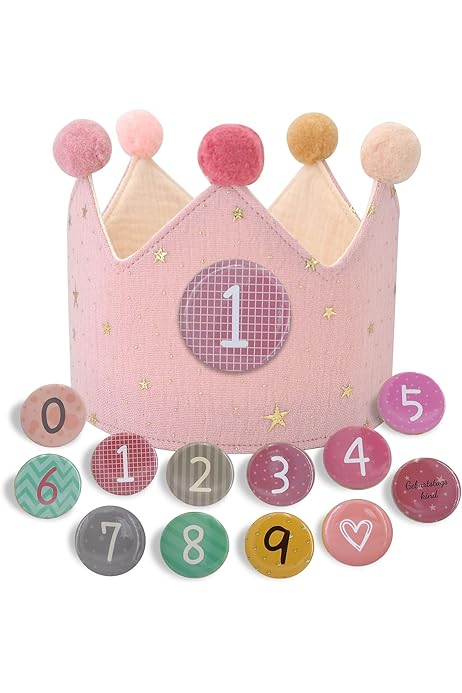 5 Cappelli Di Compleanno In Tessuto Con Pompon - Corona Festa Per Bambini E Adulti