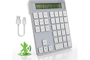 RYTAKI PRO 2-in-1 Numeric Keypad Bluetooth 34 Keys Number Pads with Calculator for PC/Laptop/Mobile Phone/iPad/USB C Numeric Pad for Windows/Mac/iOS/Android Numpad Wireless for Office/Accounting