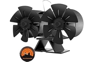 OXYLOPS Ventilador de estufa de leña, ventilador de chimenea con termómetro magnético, motores silenciosos, ventilador de estufa de leña alimentado por calor para estufa de leña/pellets/leña
