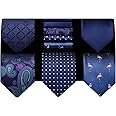 HISDERN Mens Tie Set 5 Packs Silk Necktie and Pocket Sqaure Formal Business Classic Multiple Ties for Men Wedding Neckties Handkerchief with Gift Box