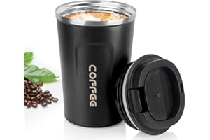 MOMSIV Black Coffee Cup, Vacuum Reusable Leakproof Double Wall Coffee Cup, Insulation Stainless Steel Eco-Friendly Travel Office Mug for Hot Coffee Tea and Cold Drinks, 13oz/380ml